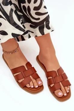 Damskie Boto Klapki Damskie Na Płaskim Obcasie Camel Mirona