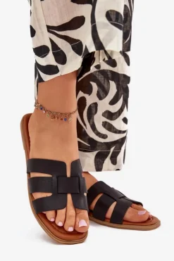 Discount Boto Klapki Damskie Na Płaskim Obcasie Czarne Mirona Czarny