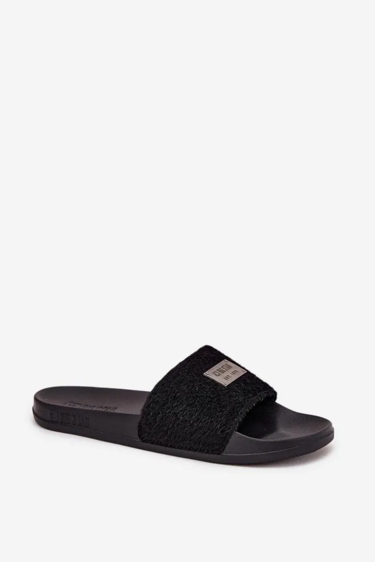 Damskie Big Star Shoes Klapki Damskie Na Piankowej Podeszwie Z Futerkiem Big Star SS274716 Czarne