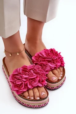 Damskie Boto Klapki Damskie Na Platformie Ozdobione Kwiatkami Fuksja Nodina