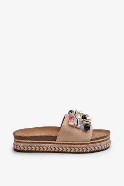 Damskie Damskie buty S.Barski Klapki Damskie Na Platformie Z Ozdobami S.Barski HY077 Beżowe