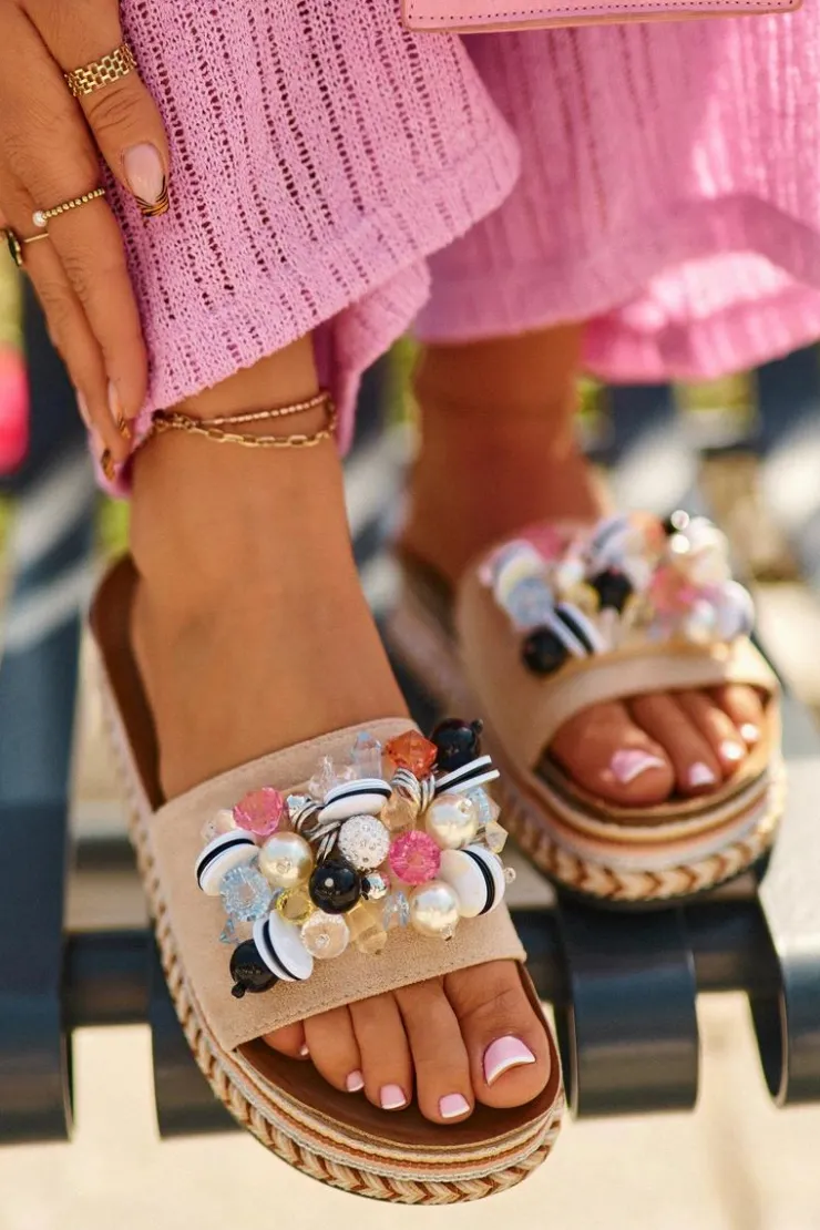 Damskie Damskie buty S.Barski Klapki Damskie Na Platformie Z Ozdobami S.Barski HY077 Beżowe