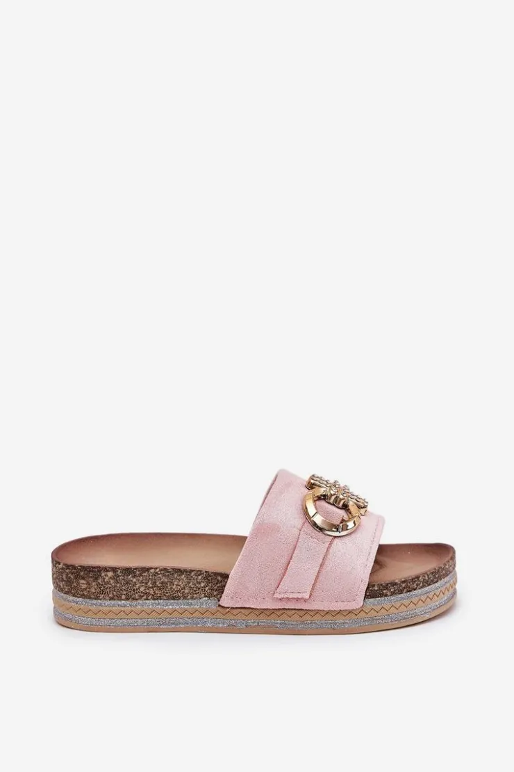 Boto Klapki Korkowe|Klapki Na Platformie*Klapki Damskie Na Platformie Z Brokatem I Złotą Ozdobą Różowe Rilirea