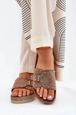 Boto Klapki Korkowe|Klapki Na Platformie*Klapki Damskie Na Platformie Z Klamrą I Ćwiekami Khaki Nusithia