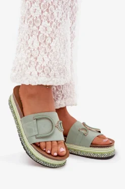 Damskie Boto Klapki Damskie Na Platformie Z Ozdobą Zielone Daphira