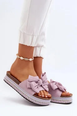 Damskie Boto Klapki Damskie Na Platformie Z Kokardą Fioletowe Evatria