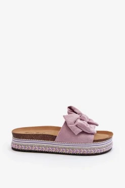 Damskie Boto Klapki Damskie Na Platformie Z Kokardą Fioletowe Evatria