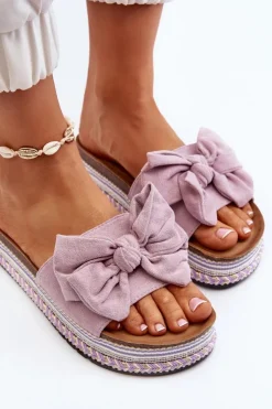 Damskie Boto Klapki Damskie Na Platformie Z Kokardą Fioletowe Evatria