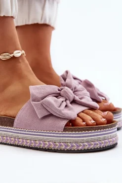 Damskie Boto Klapki Damskie Na Platformie Z Kokardą Fioletowe Evatria