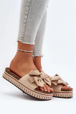 Damskie Boto Klapki Damskie Na Platformie Z Kokardą Beżowe Evatria