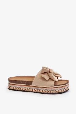 Damskie Boto Klapki Damskie Na Platformie Z Kokardą Beżowe Evatria