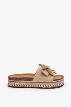 Damskie Boto Klapki Damskie Na Platformie Z Kokardą Beżowe Evatria