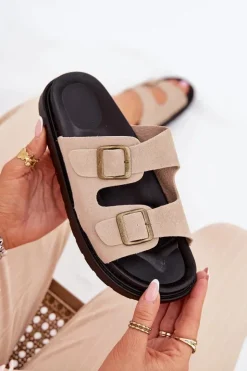 Boto Klapki Na Platformie|Klapki Damskie Klasyczne*Klapki Damskie Na Platformie Z Klamrami Beżowe Simbes Beżowy