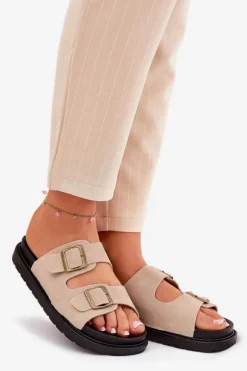 Boto Klapki Na Platformie|Klapki Damskie Klasyczne*Klapki Damskie Na Platformie Z Klamrami Beżowe Simbes Beżowy