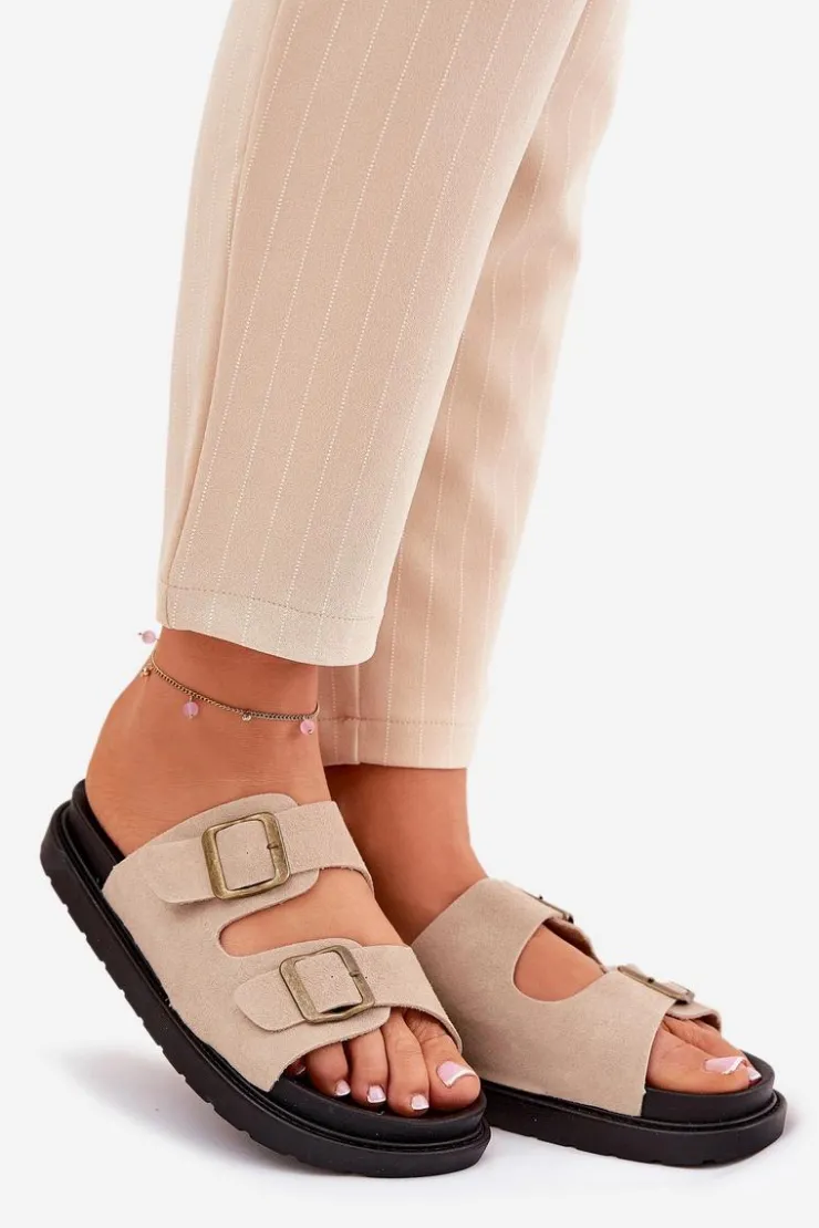 Boto Klapki Na Platformie|Klapki Damskie Klasyczne*Klapki Damskie Na Platformie Z Klamrami Beżowe Simbes Beżowy