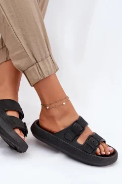 Damskie Boto Klapki Damskie Na Platformie Z Klamrami Czarne Nitiana