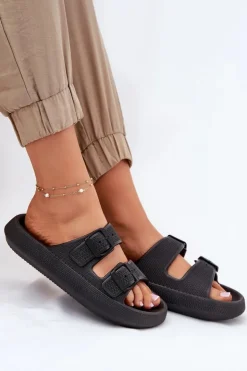 Damskie Boto Klapki Damskie Na Platformie Z Klamrami Czarne Nitiana