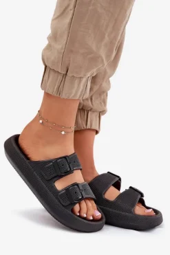 Damskie Boto Klapki Damskie Na Platformie Z Klamrami Czarne Nitiana