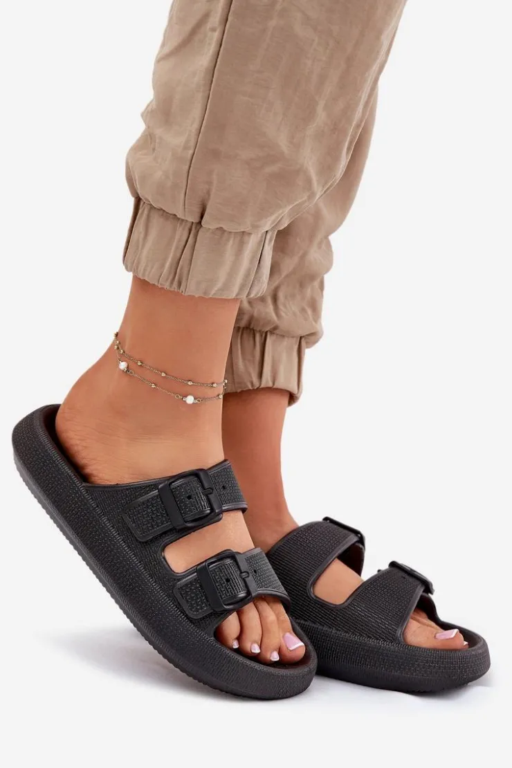 Damskie Boto Klapki Damskie Na Platformie Z Klamrami Czarne Nitiana