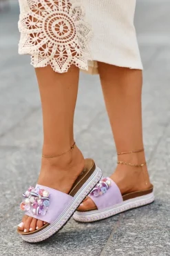 Damskie buty S.Barski Klapki Na Platformie|Klapki Damskie Klasyczne*Klapki Damskie Na Platformie Z Ozdobami S.Barski HY077 Fioletowe