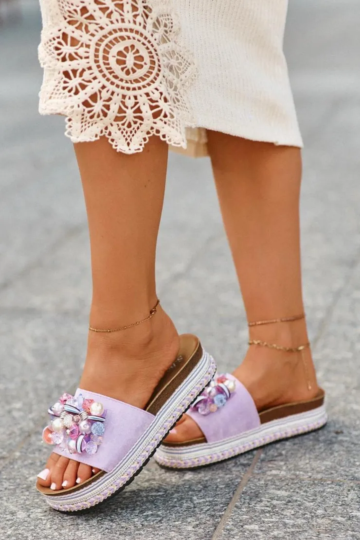 Damskie buty S.Barski Klapki Na Platformie|Klapki Damskie Klasyczne*Klapki Damskie Na Platformie Z Ozdobami S.Barski HY077 Fioletowe