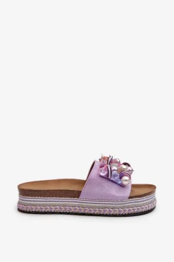 Damskie buty S.Barski Klapki Na Platformie|Klapki Damskie Klasyczne*Klapki Damskie Na Platformie Z Ozdobami S.Barski HY077 Fioletowe