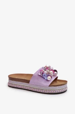 Damskie buty S.Barski Klapki Na Platformie|Klapki Damskie Klasyczne*Klapki Damskie Na Platformie Z Ozdobami S.Barski HY077 Fioletowe