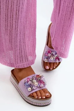 Damskie buty S.Barski Klapki Na Platformie|Klapki Damskie Klasyczne*Klapki Damskie Na Platformie Z Ozdobami S.Barski HY077 Fioletowe