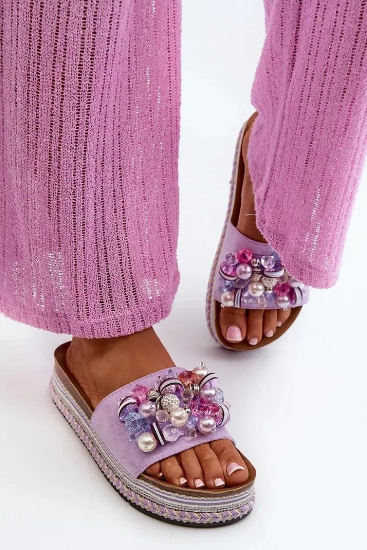 Damskie buty S.Barski Klapki Na Platformie|Klapki Damskie Klasyczne*Klapki Damskie Na Platformie Z Ozdobami S.Barski HY077 Fioletowe