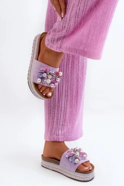 Damskie buty S.Barski Klapki Na Platformie|Klapki Damskie Klasyczne*Klapki Damskie Na Platformie Z Ozdobami S.Barski HY077 Fioletowe