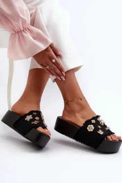 Damskie Boto Klapki Damskie Na Platformie Z Przypinkami Czarne Zranesia