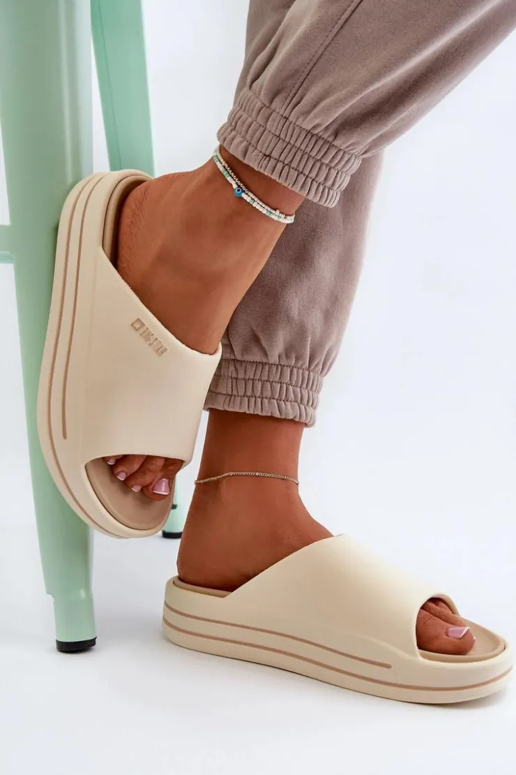 Clearance Big Star Shoes Klapki Damskie Na Platformie Big Star NN274A034 Beżowe Beżowy