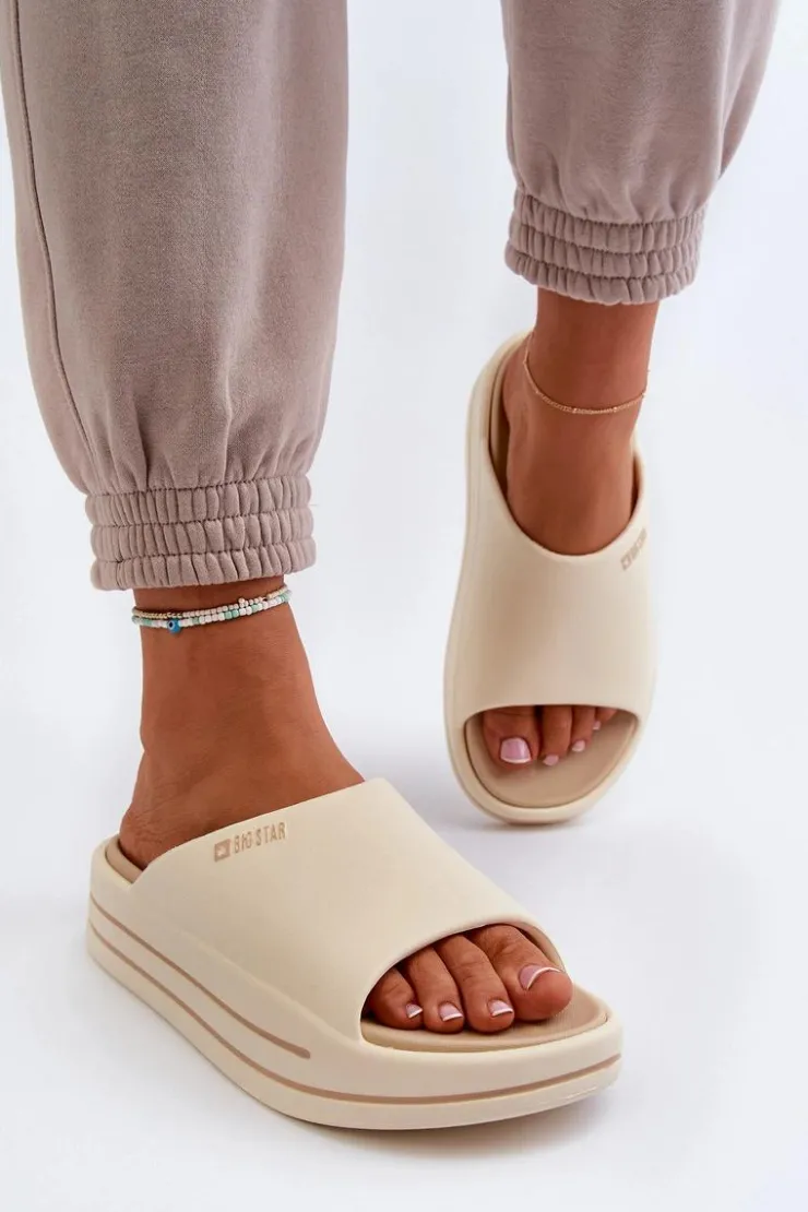 Clearance Big Star Shoes Klapki Damskie Na Platformie Big Star NN274A034 Beżowe Beżowy