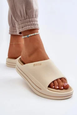 Clearance Big Star Shoes Klapki Damskie Na Platformie Big Star NN274A034 Beżowe Beżowy