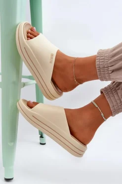 Clearance Big Star Shoes Klapki Damskie Na Platformie Big Star NN274A034 Beżowe Beżowy