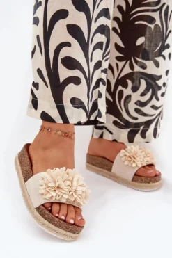 Boto Klapki Na Platformie|Klapki Damskie Klasyczne*Klapki Damskie Na Platformie Z Ozdobnymi Kwiatkami Beżowe Tessara Beżowy