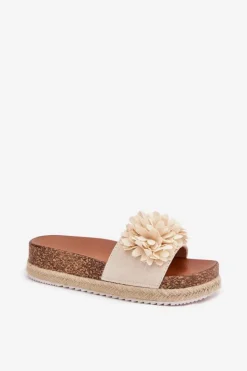 Boto Klapki Na Platformie|Klapki Damskie Klasyczne*Klapki Damskie Na Platformie Z Ozdobnymi Kwiatkami Beżowe Tessara Beżowy