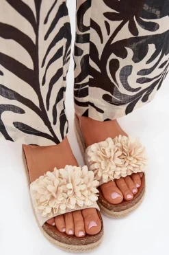 Boto Klapki Na Platformie|Klapki Damskie Klasyczne*Klapki Damskie Na Platformie Z Ozdobnymi Kwiatkami Beżowe Tessara Beżowy