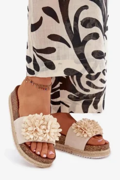 Boto Klapki Na Platformie|Klapki Damskie Klasyczne*Klapki Damskie Na Platformie Z Ozdobnymi Kwiatkami Beżowe Tessara Beżowy