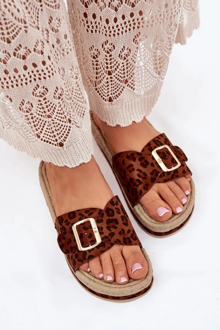 Boto Klapki Na Platformie|Klapki Damskie Klasyczne*Klapki Damskie Na Platformie Ze Złotą Klamrą Panterka Selira Brązowy