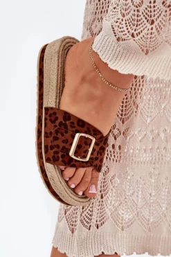 Boto Klapki Na Platformie|Klapki Damskie Klasyczne*Klapki Damskie Na Platformie Ze Złotą Klamrą Panterka Selira Brązowy