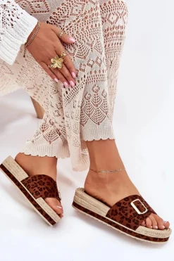 Boto Klapki Na Platformie|Klapki Damskie Klasyczne*Klapki Damskie Na Platformie Ze Złotą Klamrą Panterka Selira Brązowy