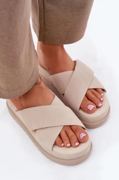 Damskie Boto Klapki Damskie Na Platformie Z Przeplatającymi Się Paskami Beżowe Rinasara