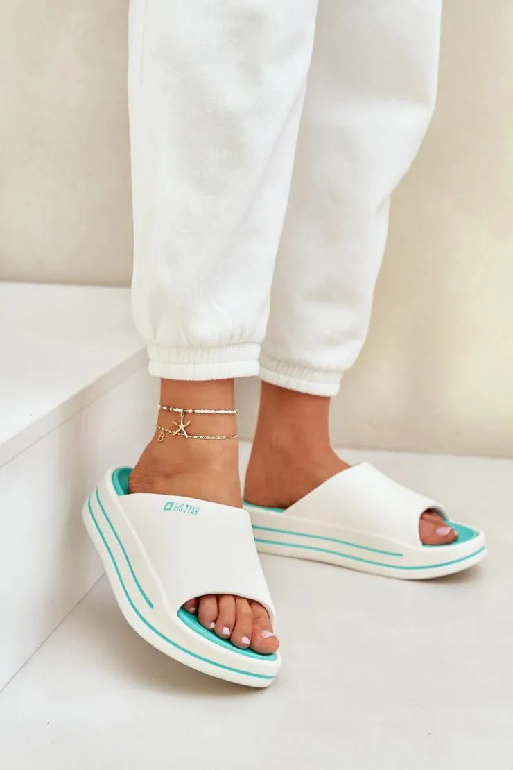 Damskie Big Star Shoes Klapki Damskie Na Platformie Big Star NN274A038 Biało-Miętowe