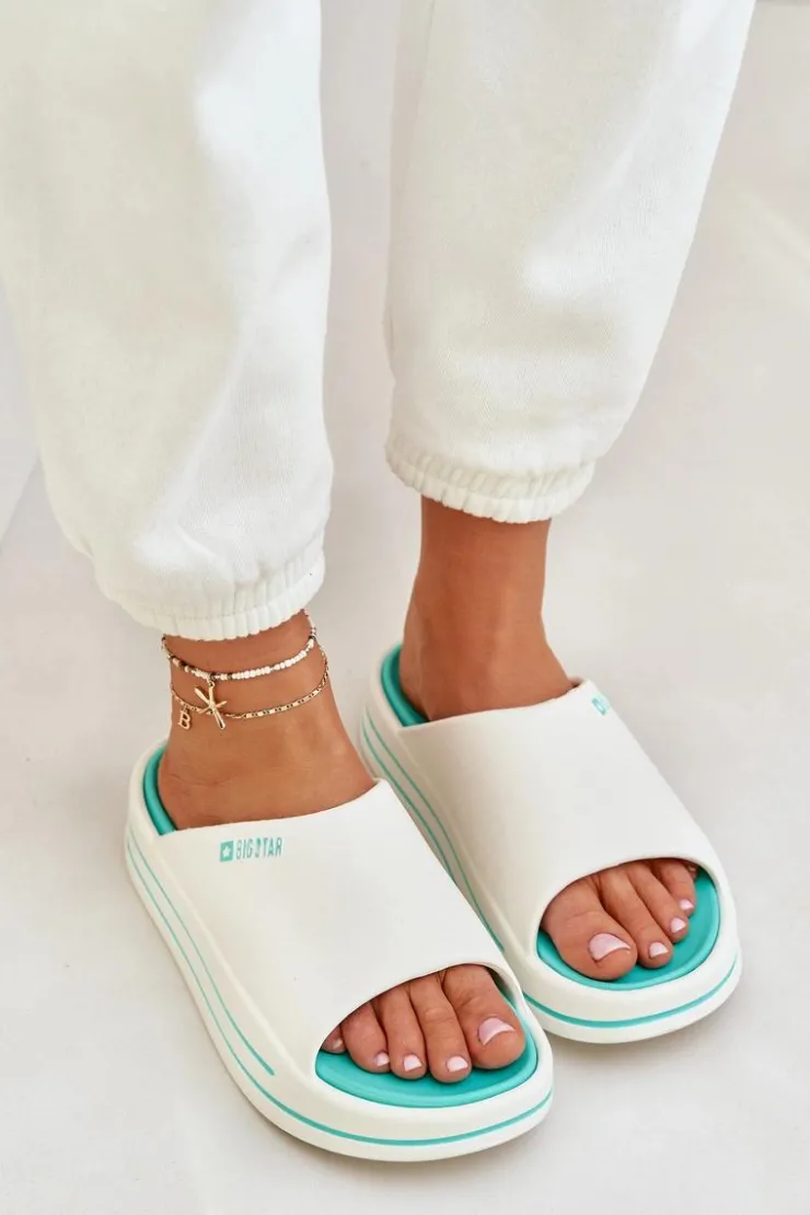 Damskie Big Star Shoes Klapki Damskie Na Platformie Big Star NN274A038 Biało-Miętowe