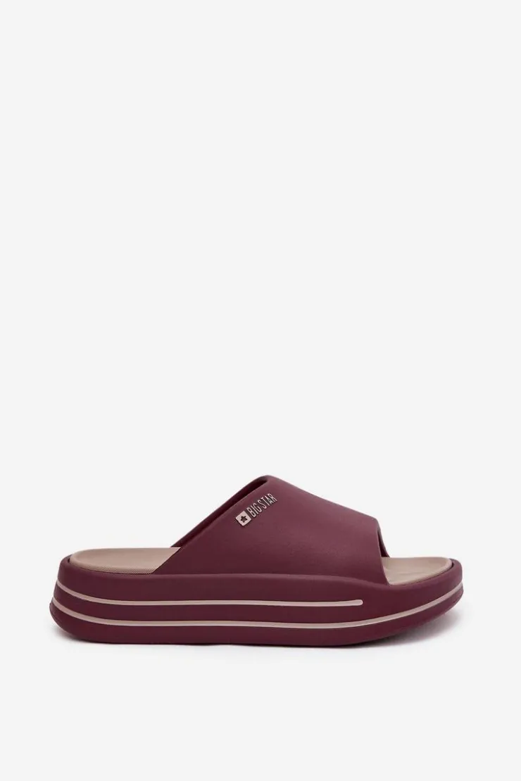 Hot Big Star Shoes Klapki Damskie Na Platformie Big Star SS274425 Bordowe Czerwony