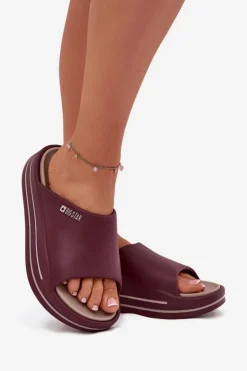 Hot Big Star Shoes Klapki Damskie Na Platformie Big Star SS274425 Bordowe Czerwony