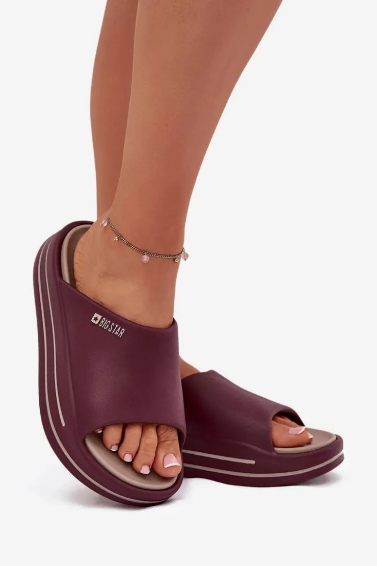 Hot Big Star Shoes Klapki Damskie Na Platformie Big Star SS274425 Bordowe Czerwony