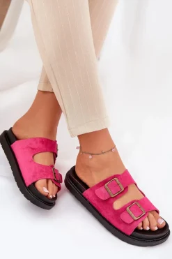 Damskie Boto Klapki Damskie Na Platformie Z Klamrami Fuksja Simbes