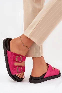 Damskie Boto Klapki Damskie Na Platformie Z Klamrami Fuksja Simbes